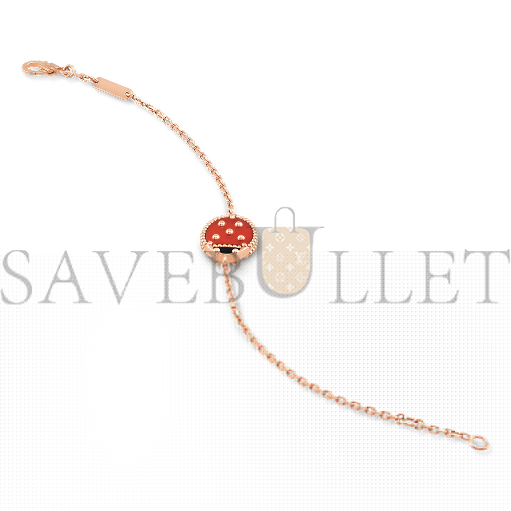 VAN CLEEF ARPELS LUCKY SPRING BRACELET, CLOSED WINGS LADYBUG - ROSE GOLD, CARNELIAN, ONYX  VCARP7R000